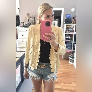 Fendi - Tan Scalloped Detail Leather Blazer. Size 44